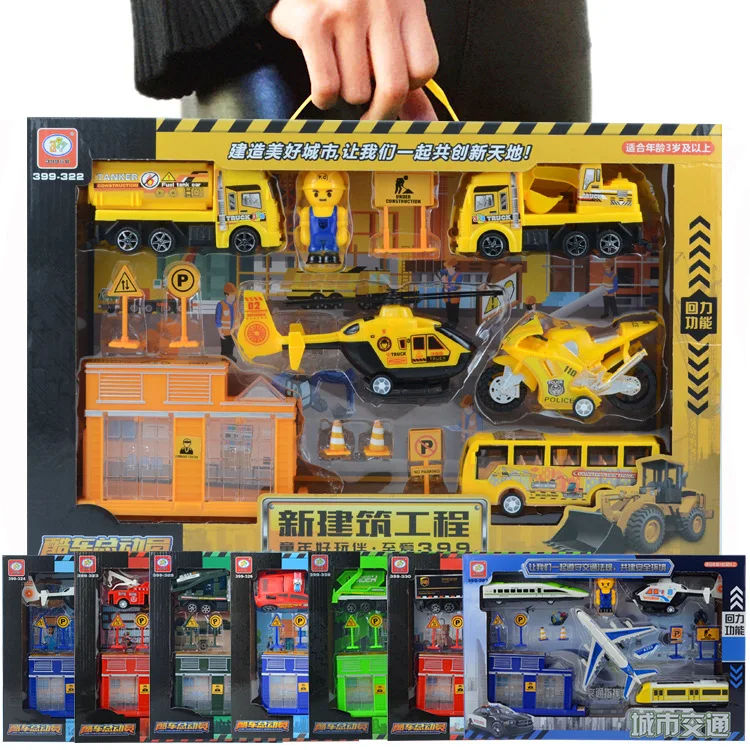 Pull Back Engineering Vehicle Engineering Fire Fighting Military Express Simulation Crane Pull and Go Car for Kids