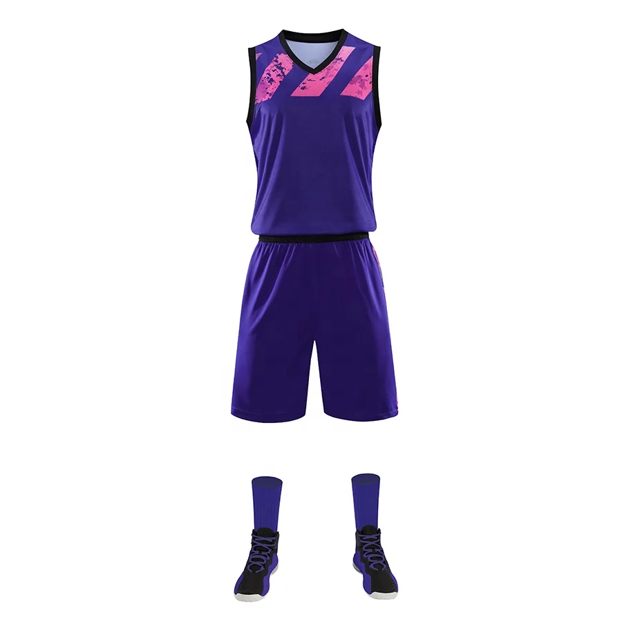 Purple Pinstripe Plain Basketball Jerseys and Shorts