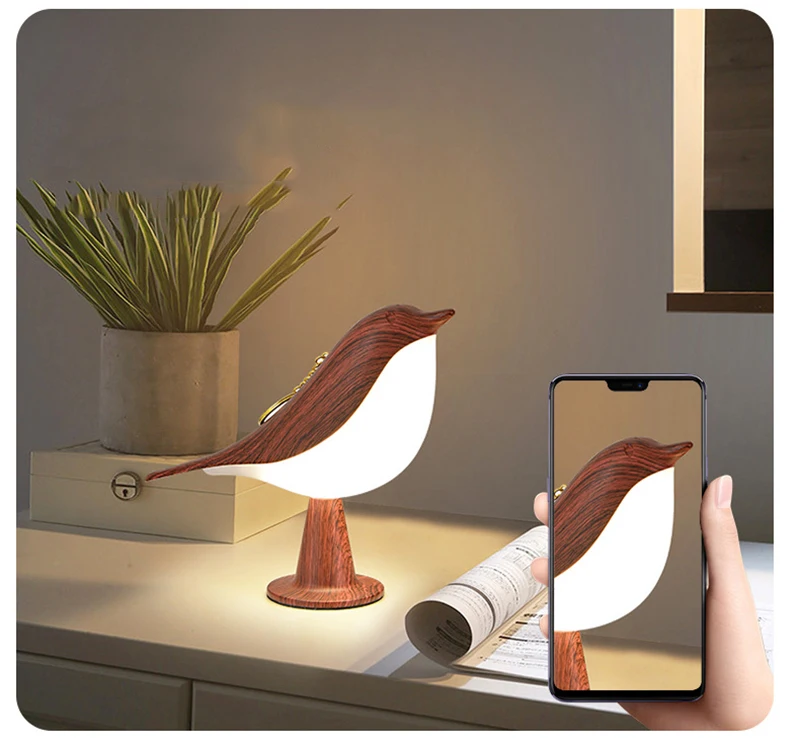 3 Colors Bedside Lamp Creative Touch Wooden Bird Night Lights Dimming