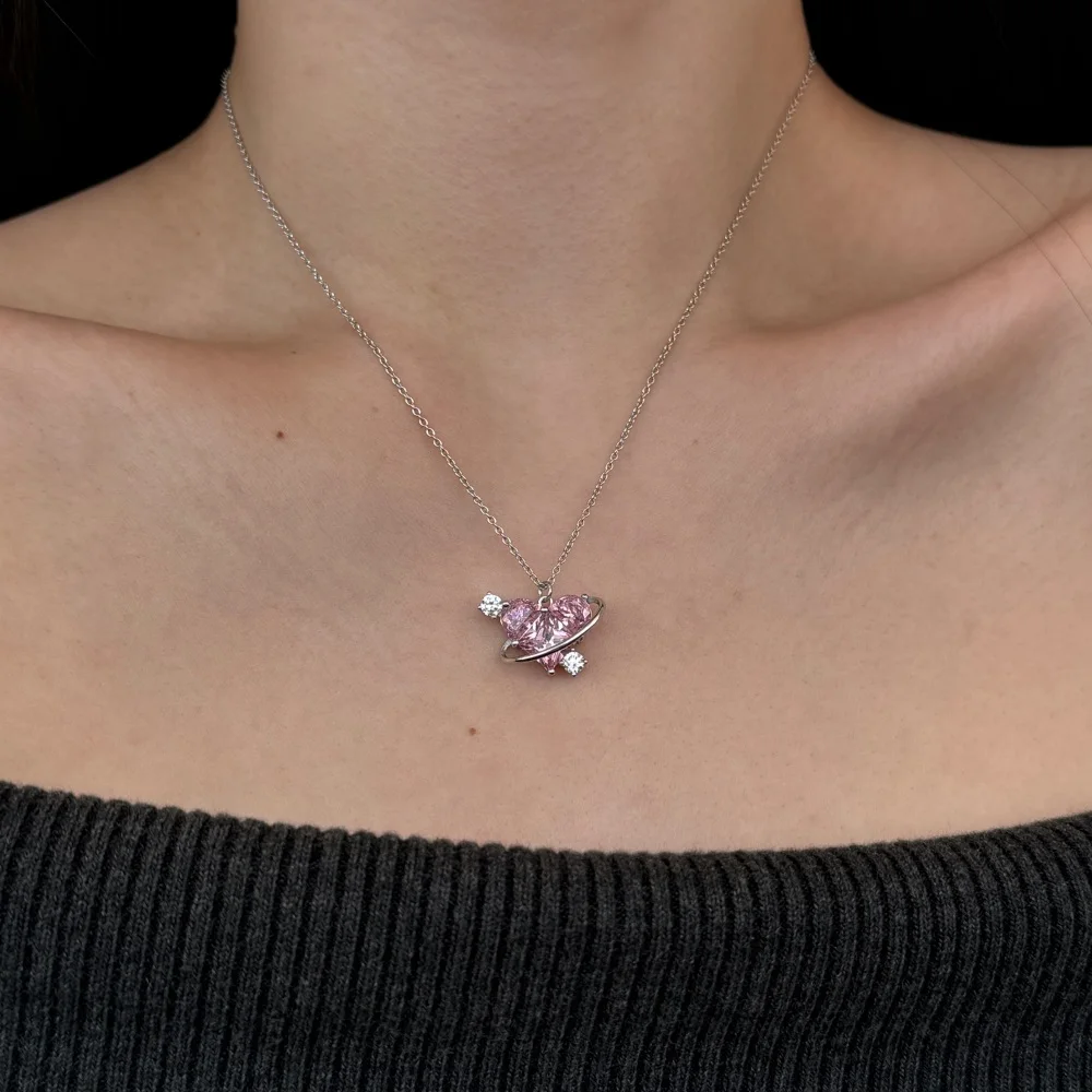 KAKODIY fashion new product 925 Sterling Silver faded free chain 5A cubic zirconia pink Cubic Zirconia love pendant necklace jewelry detail 1