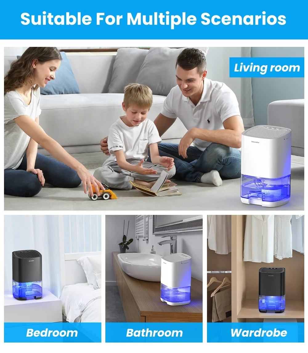 Compact Electric Dehumidifier with Removable Water Reservoir Low-Noise Operation Auto Shut-Off Ideal for RVs Dorms Offices 3