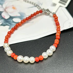 Korean Fashion Natural Red Jade with Pearl Bracelet Wholesale Natural Jade Freshwater Pearl Bracelet