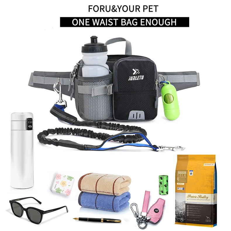 Wholesale High Quality Nylon Reflective Retractable pet Leash Waist Belt with Water Bottle and Phone Holder for dogs supplier