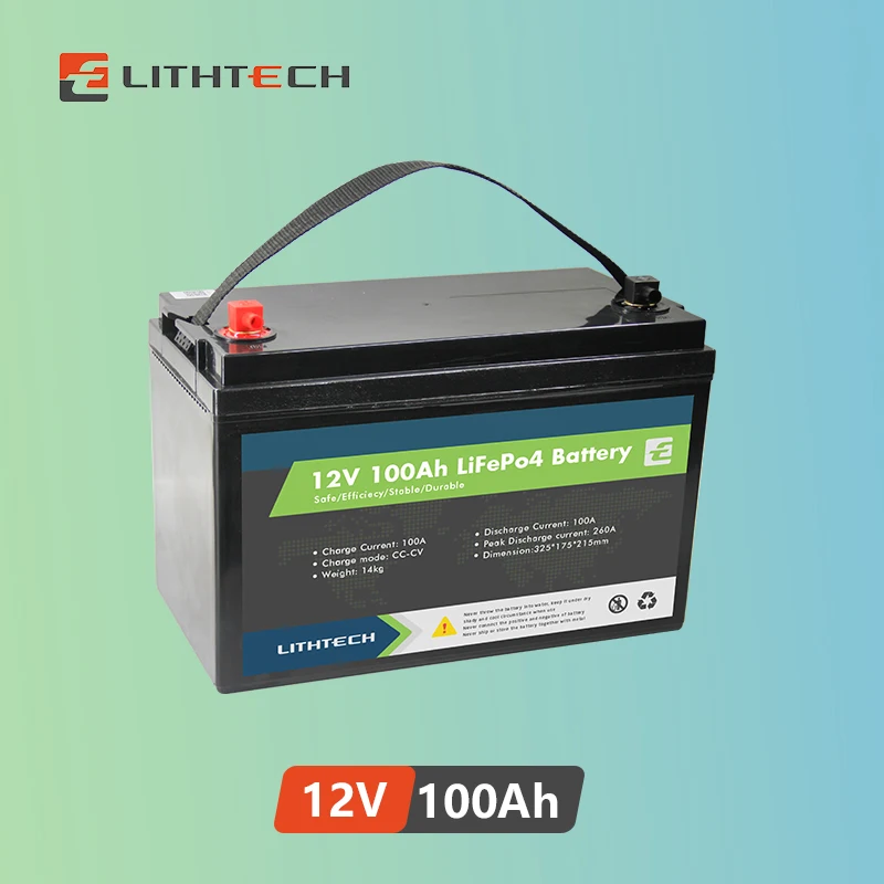 LITHTECH lifepo4 batteria litio lithium ion pack solar lithium sealed lead acid 12v 100ah lifipo1 battery 100ah 12v
