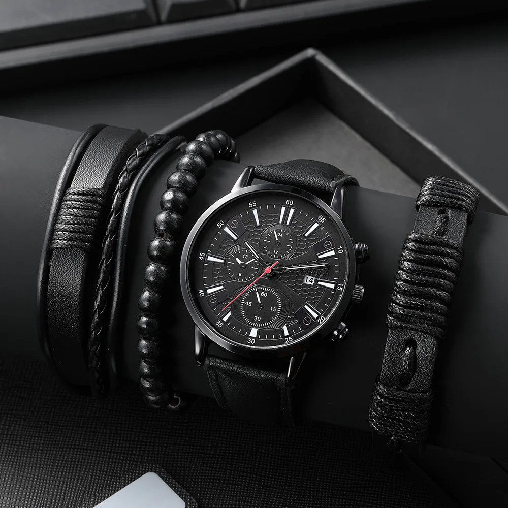 LIANDU腕時計セット LIANDU 6042 Men's Quartz Wristwatch With PU Leather Band & 3