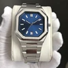 Silver watch blue dial