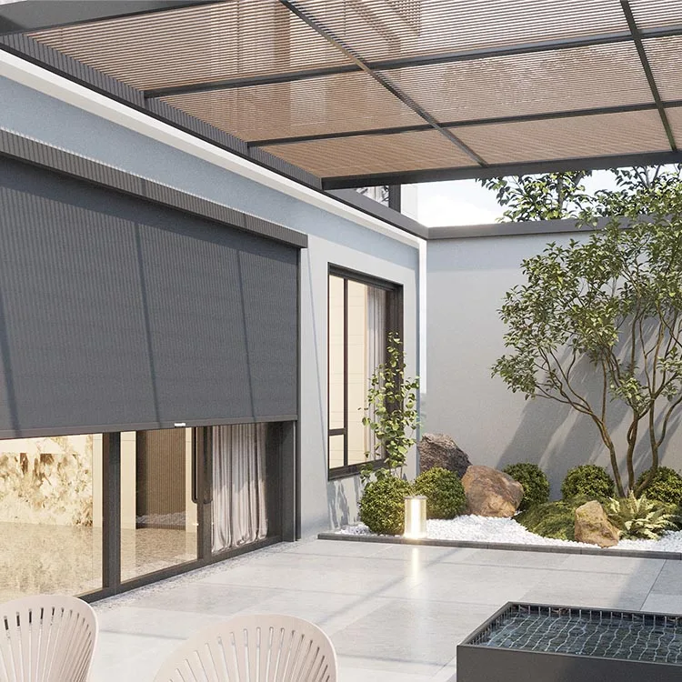 China Design Mechanism Manual Zip Track Waterproof Outdoor Manual Roll up Blinds for Patio Balcony