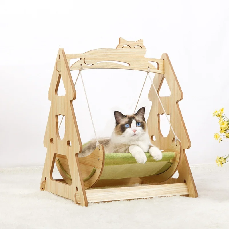 Tempat Tidur Hewan Peliharaan Kucing Mewah Berkualitas Tinggi Terbuat dari Kayu Solid Alami Tempat Tidur Furnitur untuk Hewan Peliharaan