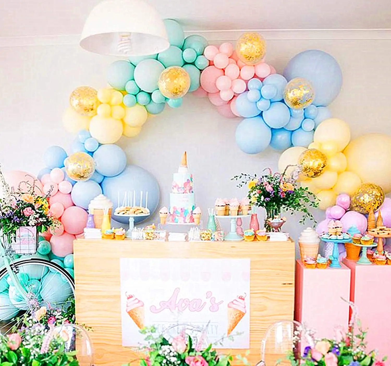 Source Pastel balloon garland arch set macaron color pastel party balloon  set and golden confetti balloons suitable for wedding birthd on  