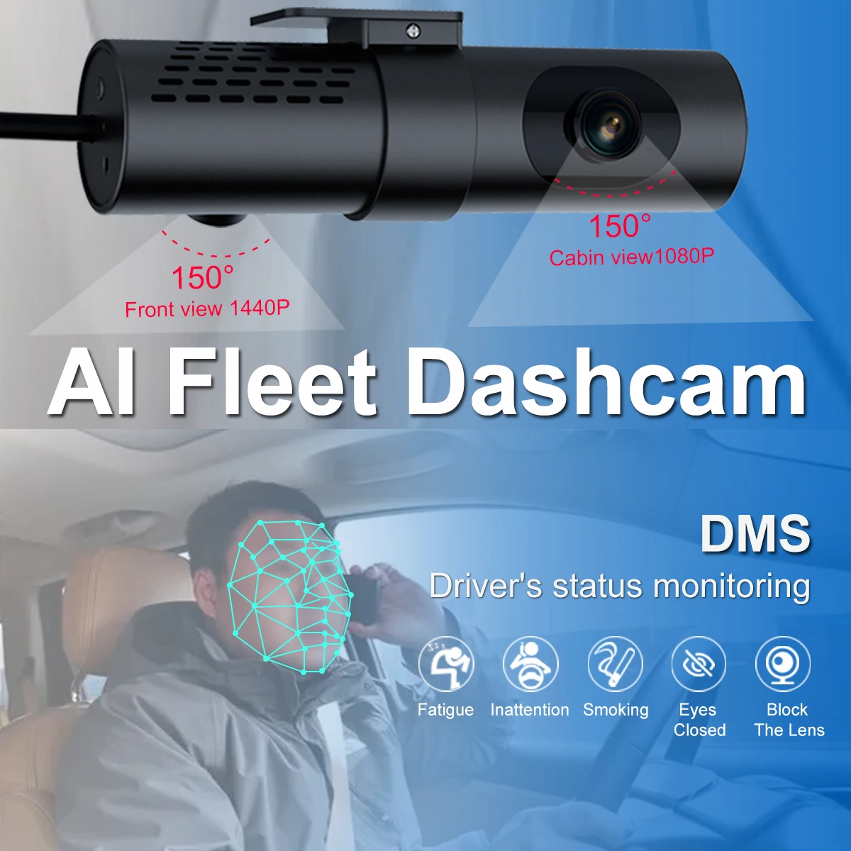 Front And Interior Dual Lens Ai Dashcam With Wifi & 4g & Gps Full Hd Car Camera Gsensor