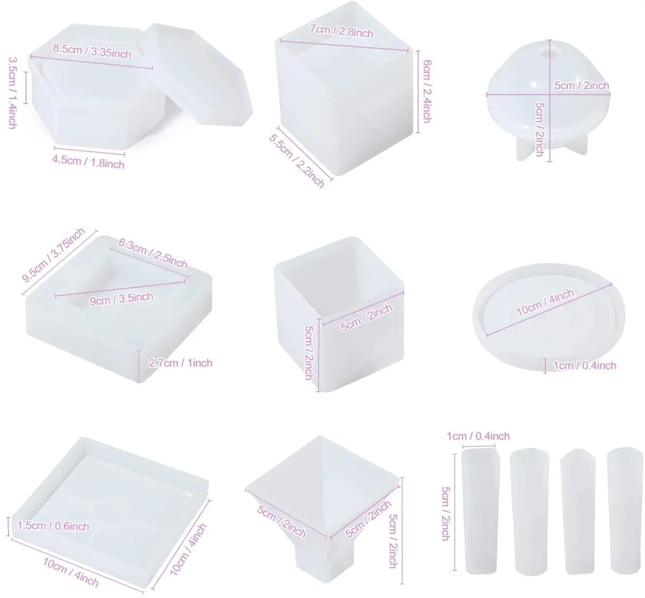 Cetakan Silikon Resin 12 Buah Cetakan Silikon untuk Pembuatan Kotak  Perhiasan Coaster Asbak Dekorasi Rumah DIY Pengecoran Resin Epoksi