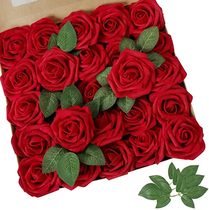 25pcs Pe Foam Flowers Artificial Real Touch Roses With Stem For Diy