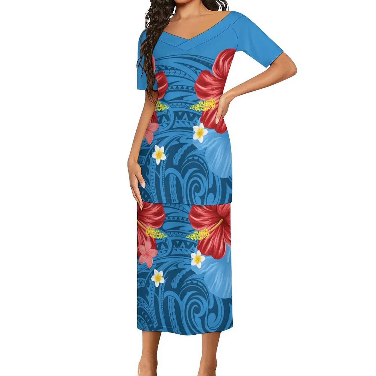 Polynesian Elei Tribal Design Custom Plumeria Hibiscus Printing Casual ...