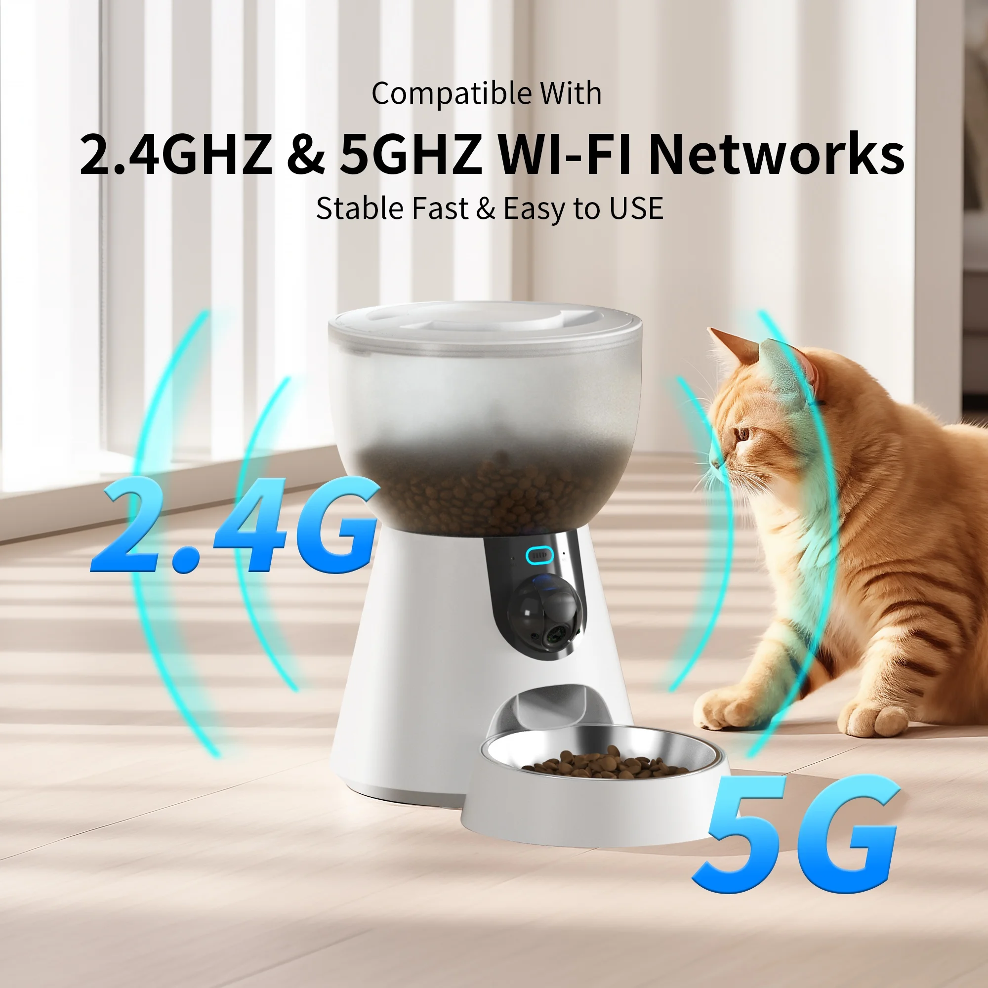 Petwant Private Label Custom 4L Auto WIFI Two-way Voice Call Dual Power Supply Dog Cat Feeder With Double Stainless Steel Bowls