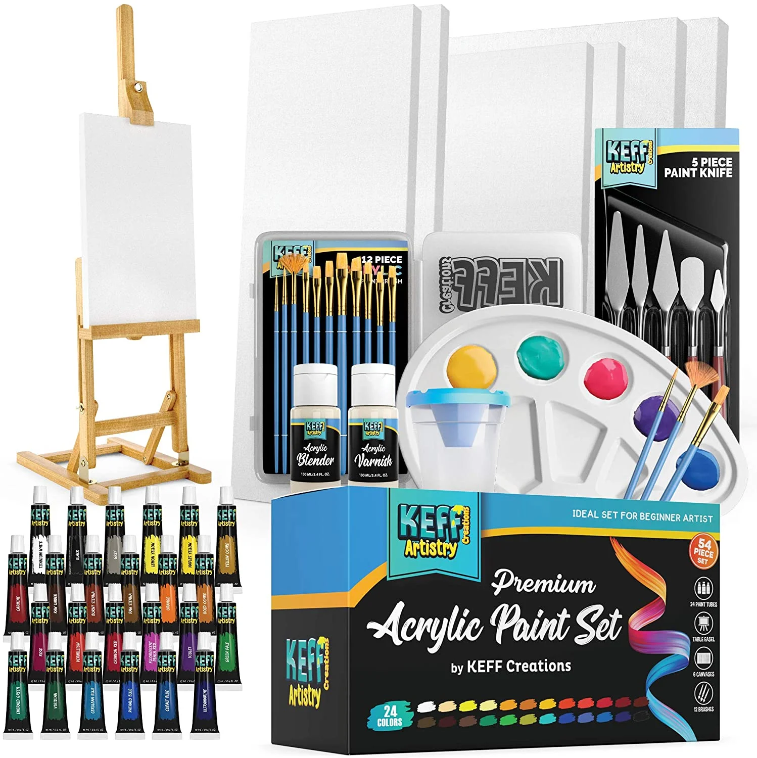 Complete Acrylic Paint Kit- 54 Piece Keff Creations Professional