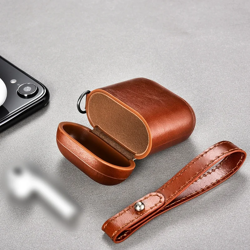 Genuine Leather Perforated High-End Business Headphone Case For AirPods 1/2/3 Pro Solid Color Mobile Earphone Protective Cover