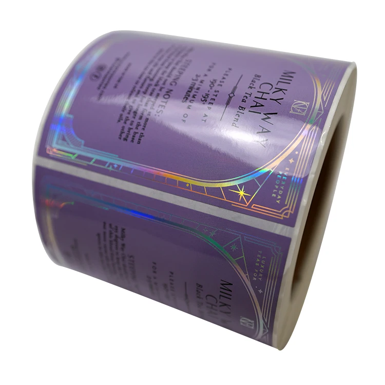 Custom shine holographic effect coffee slimming drinking label, waterproof roll sticker for juice milk tea bottle