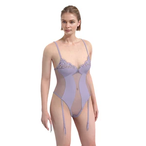 2026 Mature Style Sexy Open Transparent Lingerie Set Bodysuit Shaper Thin Thickness Stockings Machine Embroidery Lace Decoration