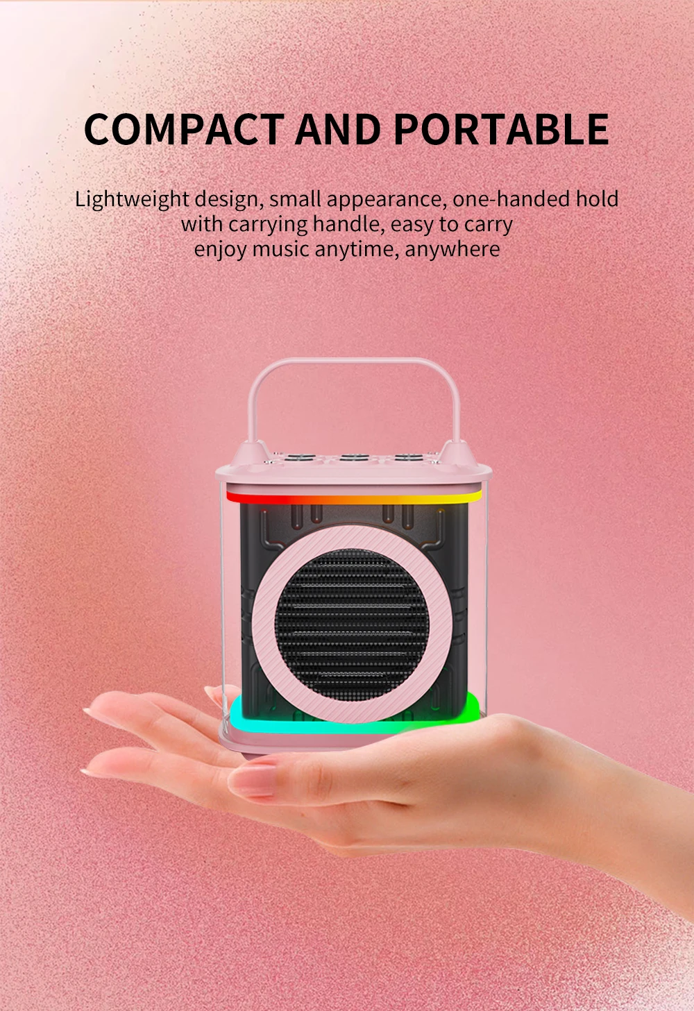 Karaoke Machine, Portable Wireless Speaker Karaoke System Speaker with Wireless Microphone and Colorful Lights for Girls Boys