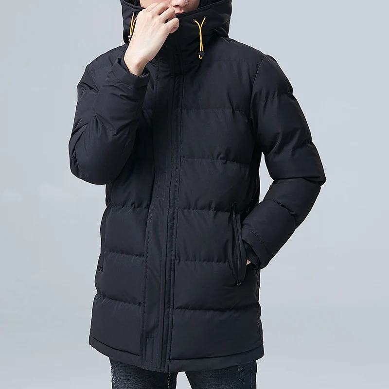 YYG Men Thermal Winter Hoodie Thickened Slanted Zipper Slim Long Down Jacket Parka Coat Outwear