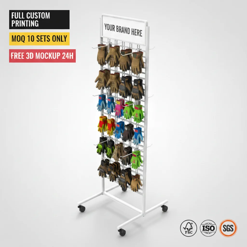 Espositore per guanti in metallo personalizzabile, portabiti per tessuti, supporto per abbigliamento autonomo e portatile per negozi al dettaglio e boutique