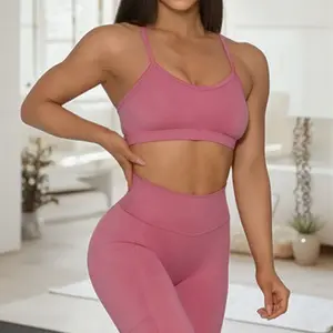 Custom High Support Gym Exercise Sports Yoga 2 Piece Set Women's Breathable Open Back Adjustable Backstraps Solid Summer Winter