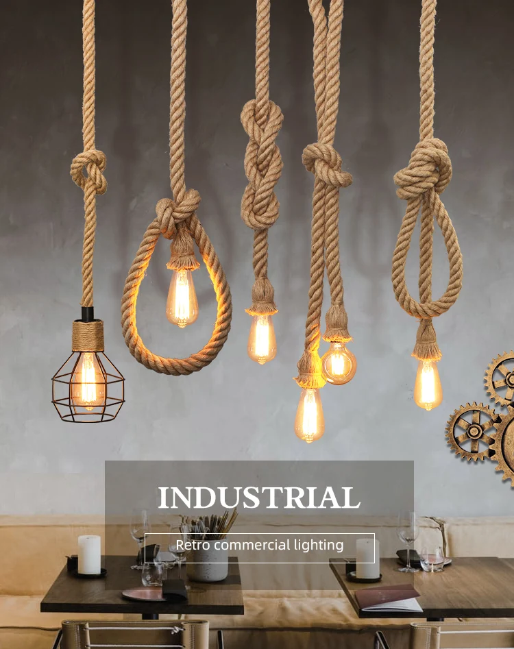 Hemp Rope Pendant Lamp Personality Single Head Bar Cafe Restaurant Clothing Shop Window Retro Industrial Wind Lamp