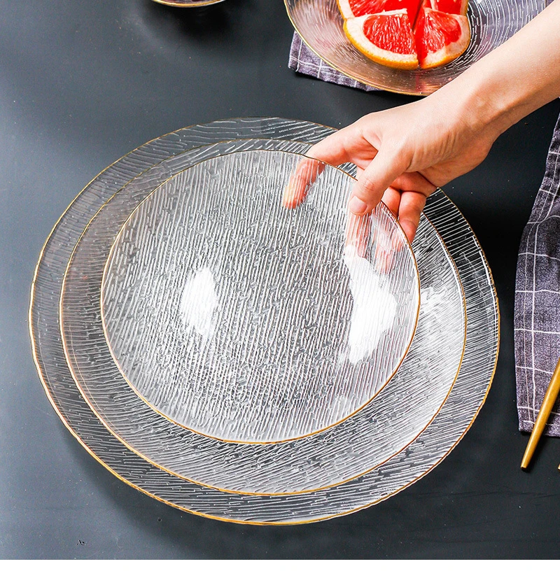 Wholesale Glass Charger Plates Wedding Gold Rim Clear Glass Dinner