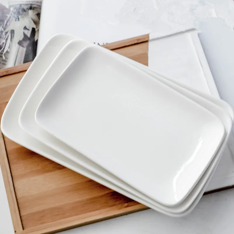 Hotel Restaurant Dinnerware Snack Plate Commercial Ceramics Cheap White Ceramic Rectangular Dinner Plate
