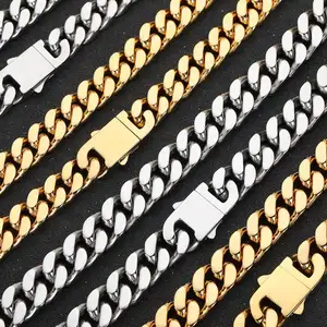 Cuban Link Chain Necklace 6mm 8mm 18k Men Gold Plated Stainless Steel Miami Curb Cuban Link Chain