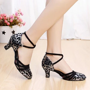 Women Modern Latin Dance Shoes Square Party Shoes Middle Heel 5.5cm/3.5cm High Heel Leopard Dancing Sneakers
