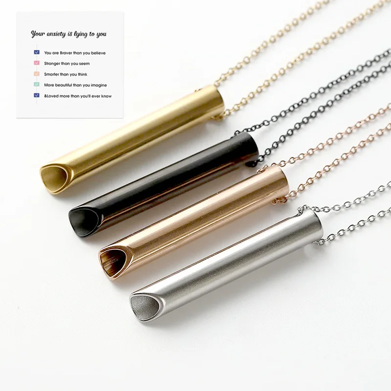 Whistle Stainless Steel Stress Relief Mindful Breathing Necklaces For 