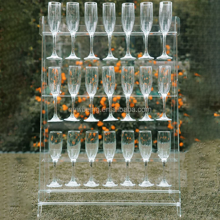 Decor 32" X 22" Tabletop Tower 3 Tier - 21 Drink Holding 2-in-1 Champagne Wall Holder for Party or Donut Stand Acrylic Wedding