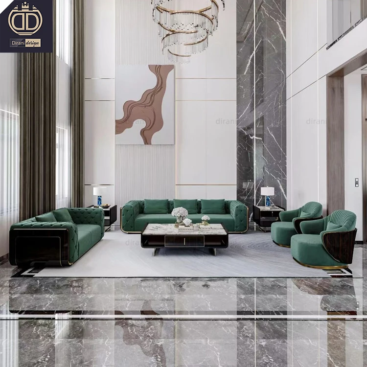 グリーンシガーチェスターフィールド手作りレザーレジャーラウンジ