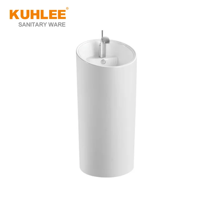 New Design High Quality Ceramic Wash Basin Stand Bathrooms Round Ceramic One Piece Pedestal Basin