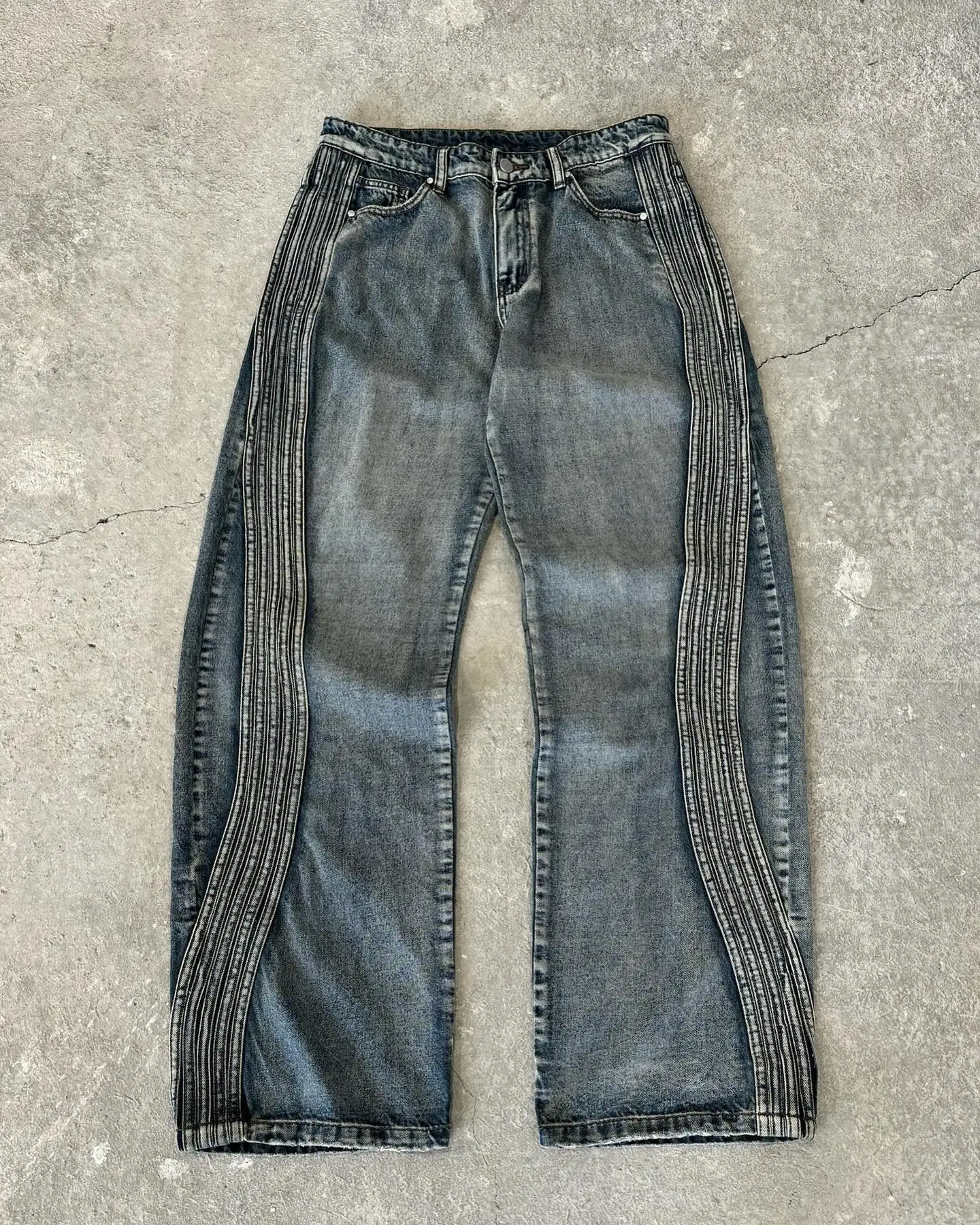 Salati Wholesale Boot Cut Wash Ripped Wide Leg Straight Distressed Flared Rhinestone Cargo Denim Jeans Pant Baggy Men Jeans gallery 9