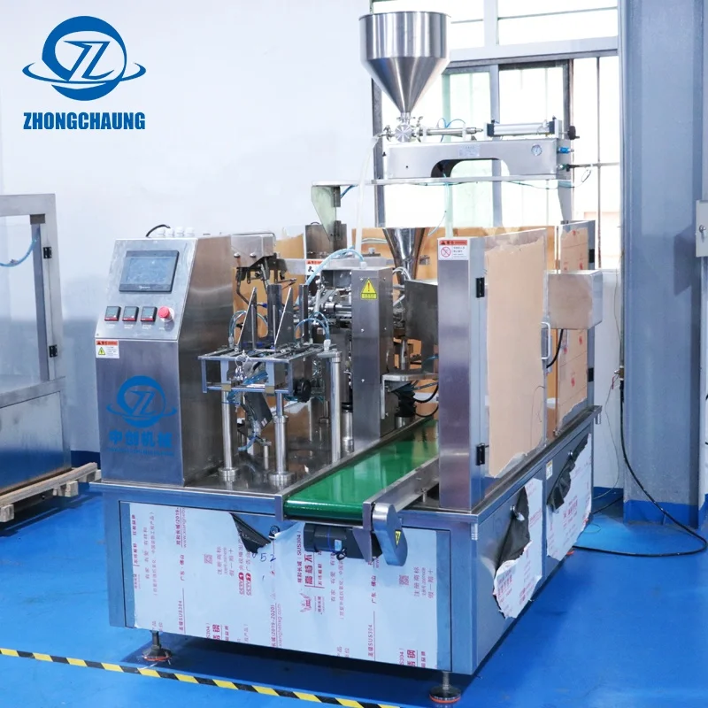 Spout Doypack Automatic Filling Liquid Juice Drinks Sealing Packaging Coconut Palm Cooking Oil Premade Pouch Packing Machine