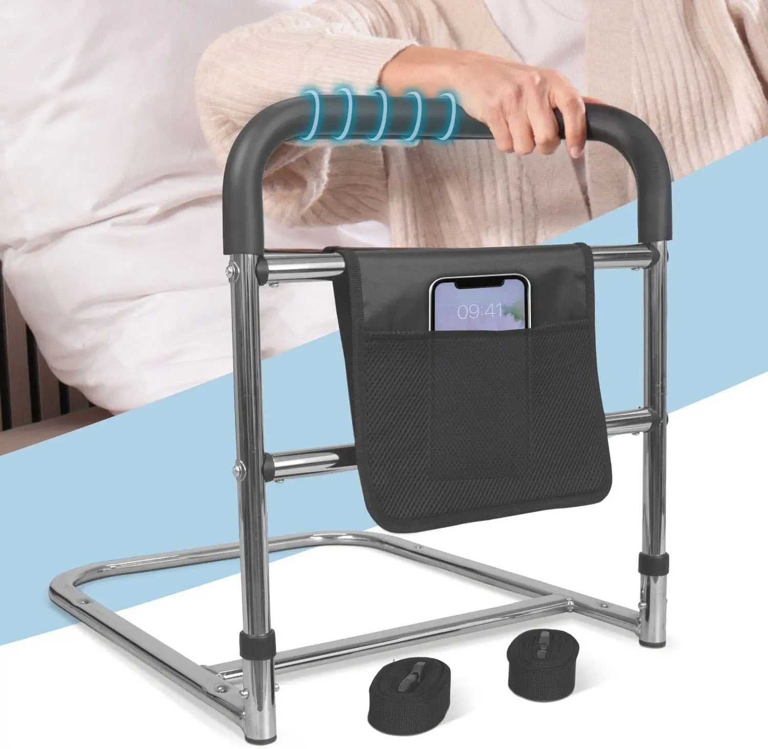 Grab Handle Bed Rail Fall Protection Bedside Handrail for Adults Elderly and Seniors Everyday Aid with Practical Bag