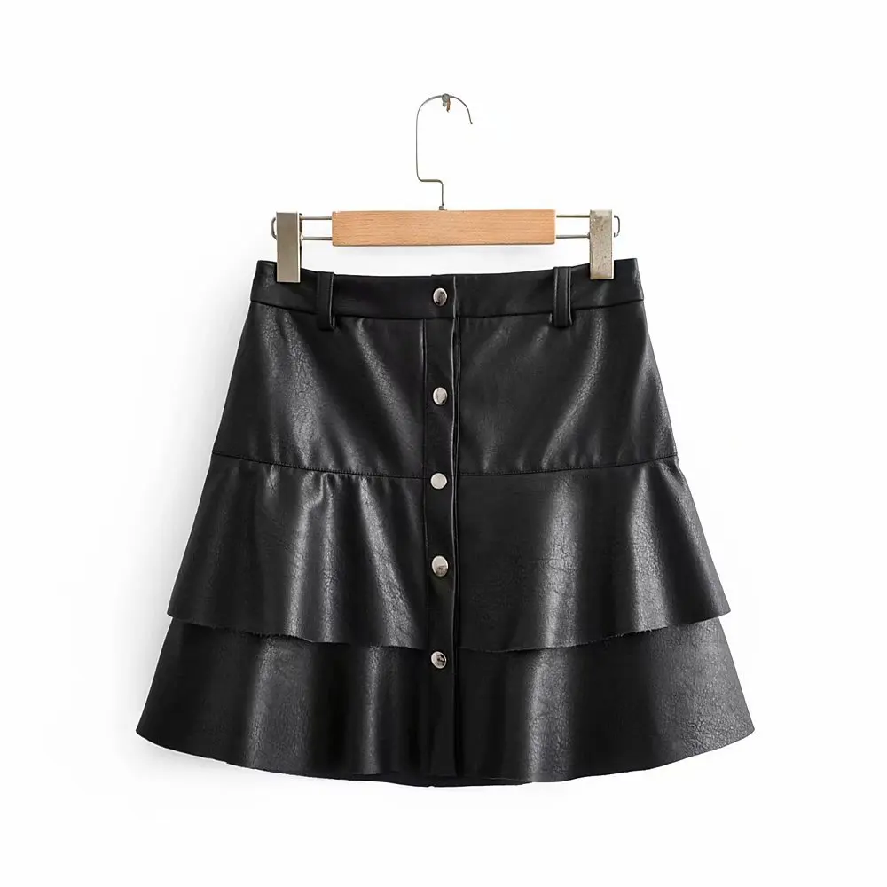 Women Pu Leather Skirts High Waist 