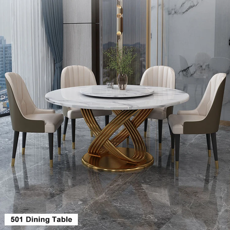 French Style Dining Room Furniture Sets 8 Seater Marble Top Round Small ...