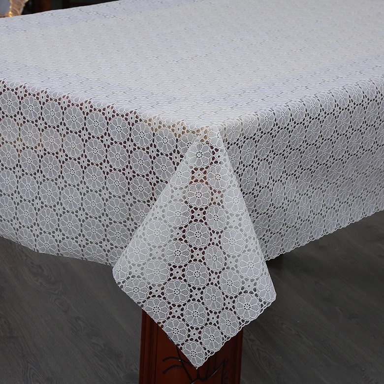 Lace White Plastic Table Cover Roll, PVC White Tablecloth Roll