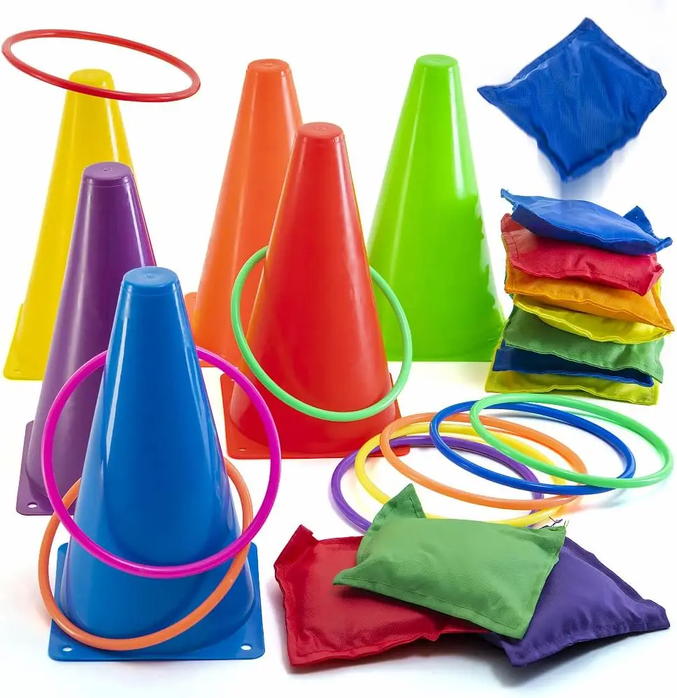 Plastic Cones Ring Toss Combo Set Outdoor Carnival Games for Kids Adults Birthday Party Throwing Backyard Lawn Game (28Pcs)