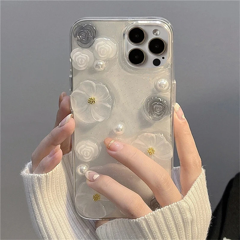 Luxury 3D Rose Pearl Glitter iPhone Case