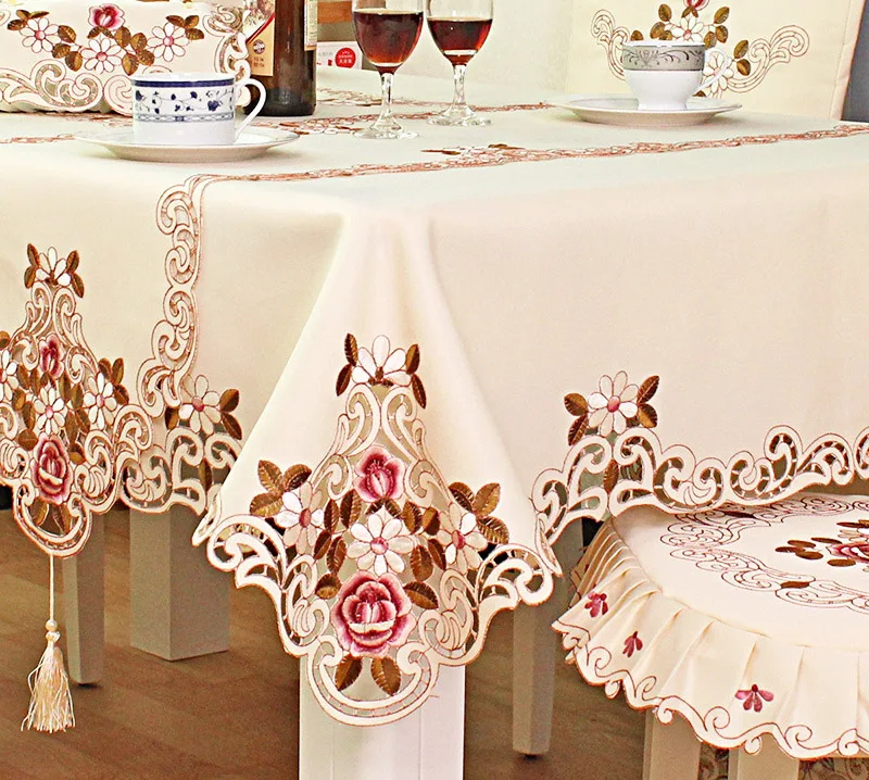 Multi-size European Style Embroidered Simple Table Cloths for Rectangular Polyester Square Modern Knitted Waterproof Tablecloth