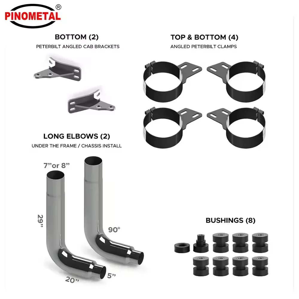 Peterbilt 379 Exhaust Kit - 7inch Seamless Chrome Stacks