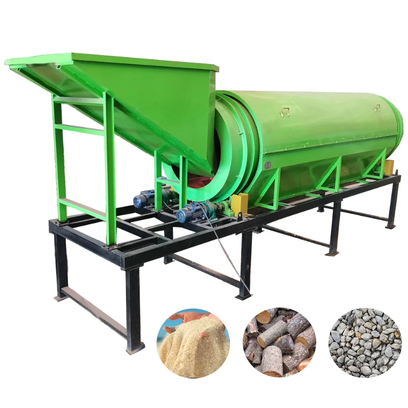 Rotary Drum Screen Sifter Electric Sieve Soil Screening Machine Trommel Screen Topsoil Screener Sand Screening