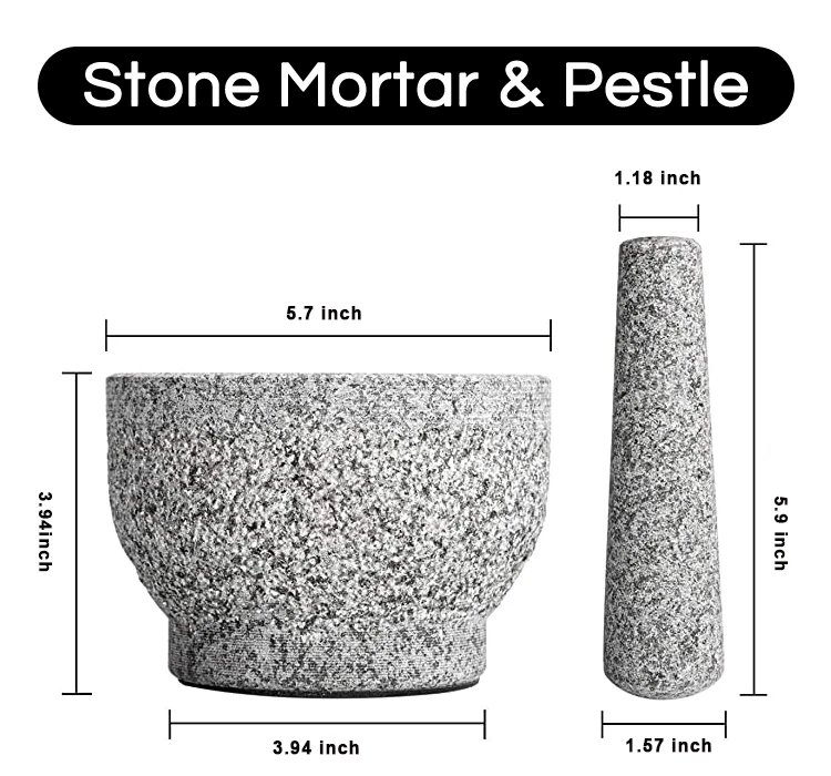 Mortar And Pestle Set Granite Grey Manual Herb & Spice Tools Mortar And