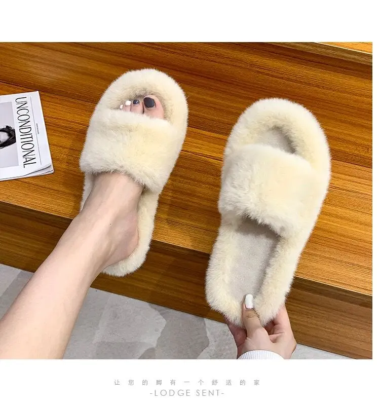 Custom Soft Thong Flip Flop Shearling Fur Slippers Fuzzy Fluffy Open ...