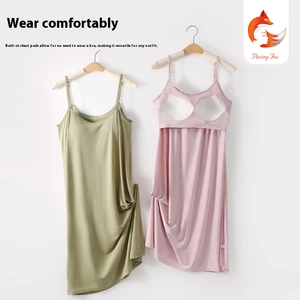 Solid Pattern Seamless Knitted Sling Vest with Integrated Bra Casual Camisoles with Petticoat Chest Pad Inner Sling Vest