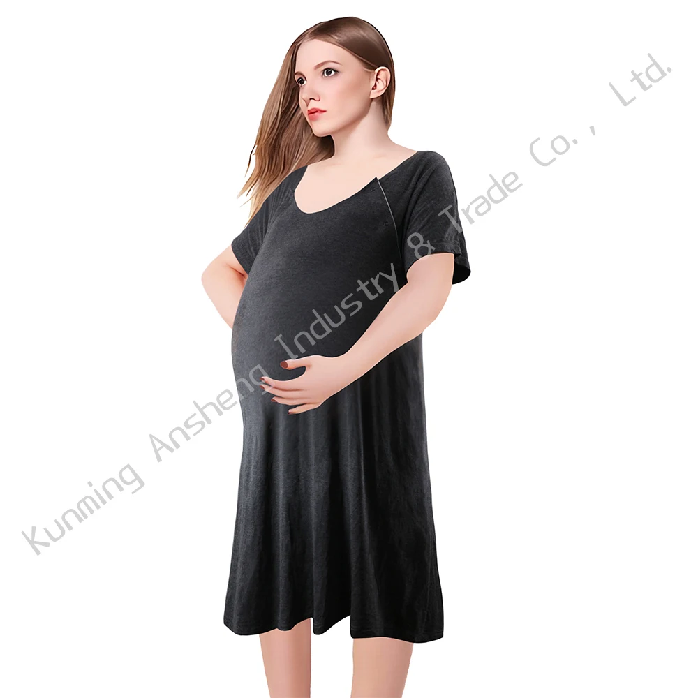 Postpartum Breastfeeding Lactation Lace Dress Pregnant Women Night Gown  Summer Short Sleeve Maternity Night Dress